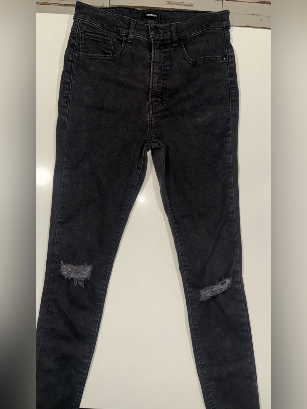 Express Black Skinny High-Rise Jeans with Knee Rips